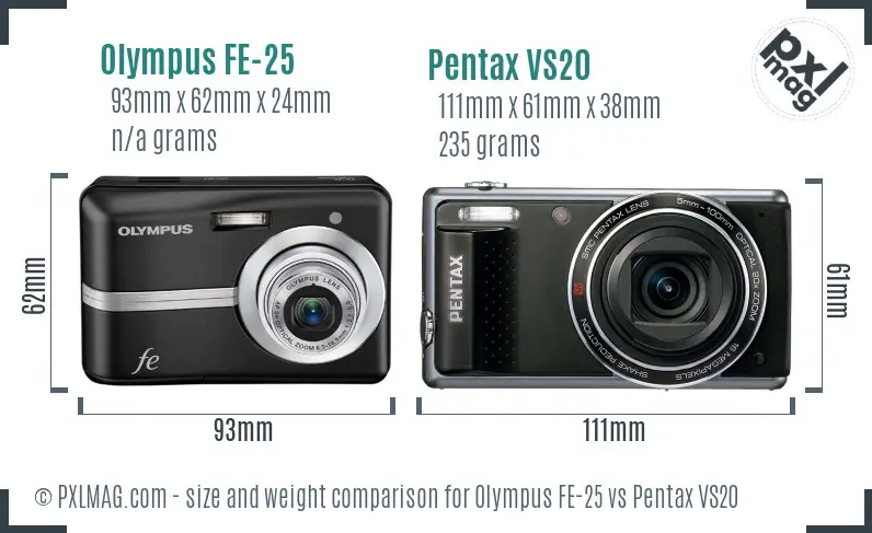Olympus FE-25 vs Pentax VS20 size comparison