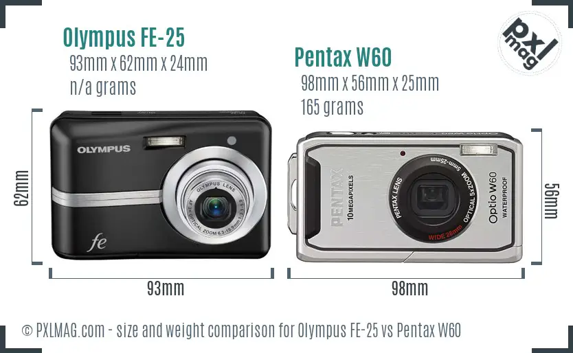 Olympus FE-25 vs Pentax W60 size comparison