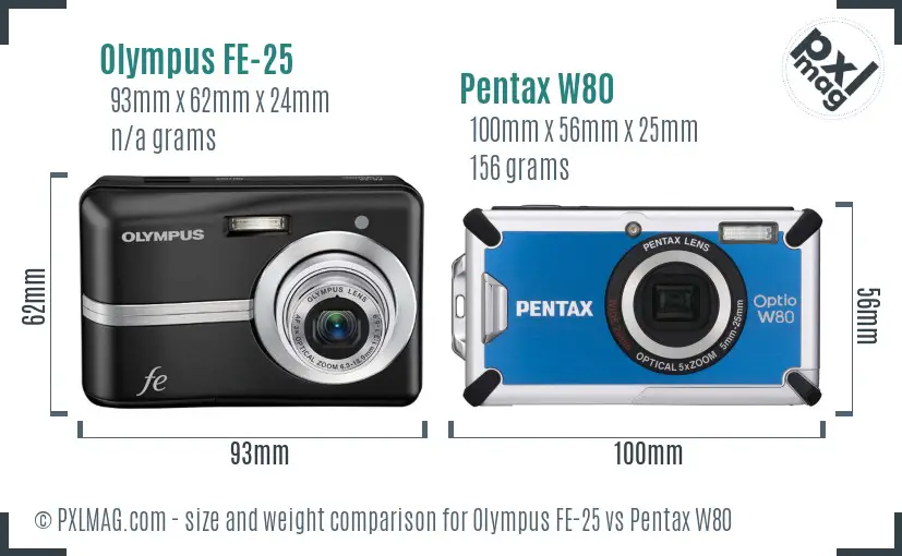 Olympus FE-25 vs Pentax W80 size comparison