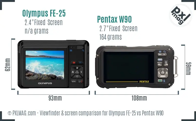 Olympus FE-25 vs Pentax W90 Screen and Viewfinder comparison