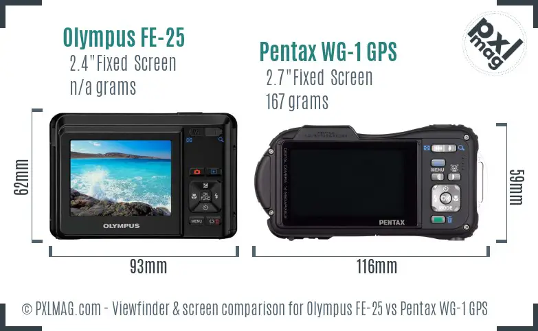 Olympus FE-25 vs Pentax WG-1 GPS Screen and Viewfinder comparison