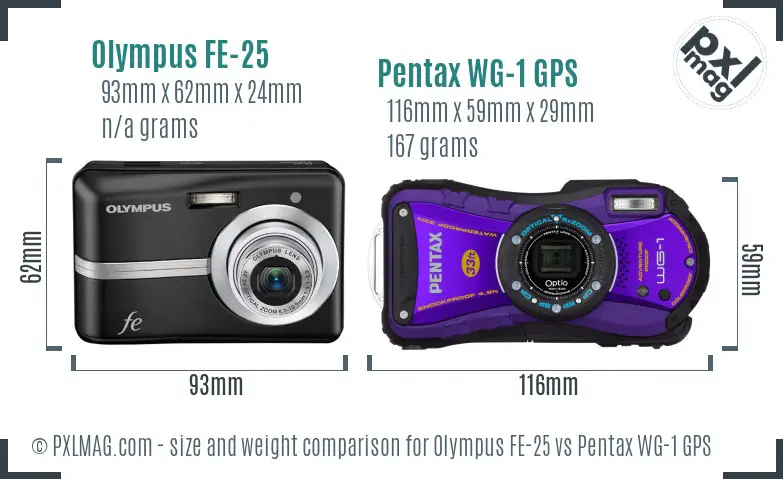 Olympus FE-25 vs Pentax WG-1 GPS size comparison