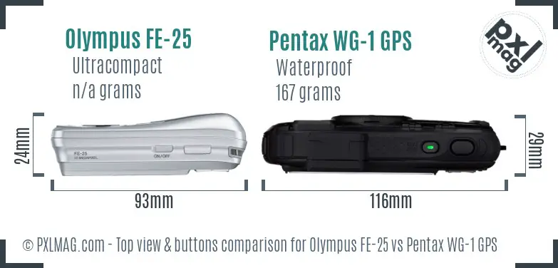 Olympus FE-25 vs Pentax WG-1 GPS top view buttons comparison