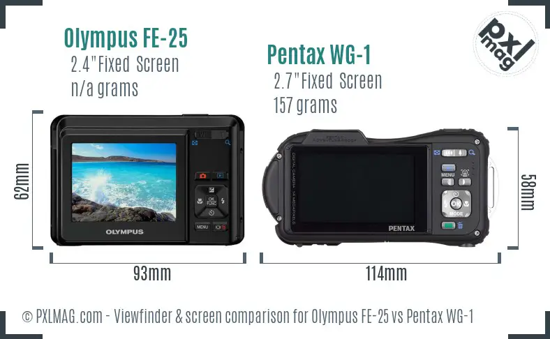 Olympus FE-25 vs Pentax WG-1 Screen and Viewfinder comparison
