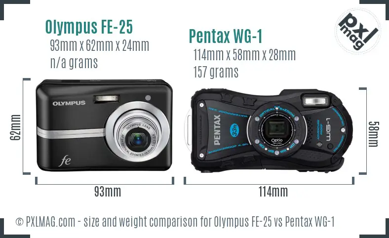 Olympus FE-25 vs Pentax WG-1 size comparison