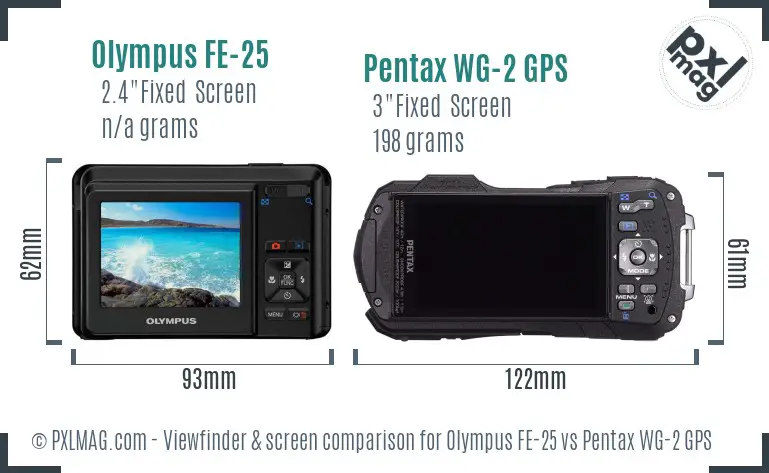 Olympus FE-25 vs Pentax WG-2 GPS Screen and Viewfinder comparison