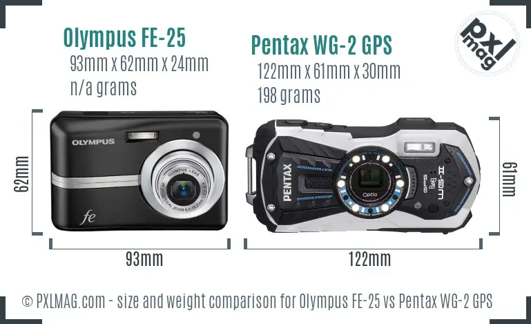 Olympus FE-25 vs Pentax WG-2 GPS size comparison