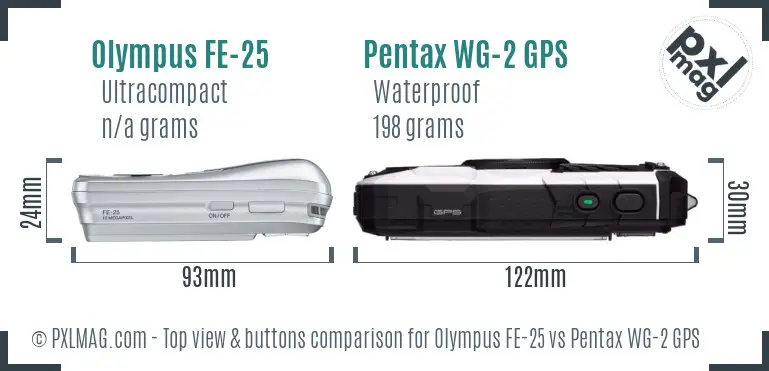 Olympus FE-25 vs Pentax WG-2 GPS top view buttons comparison