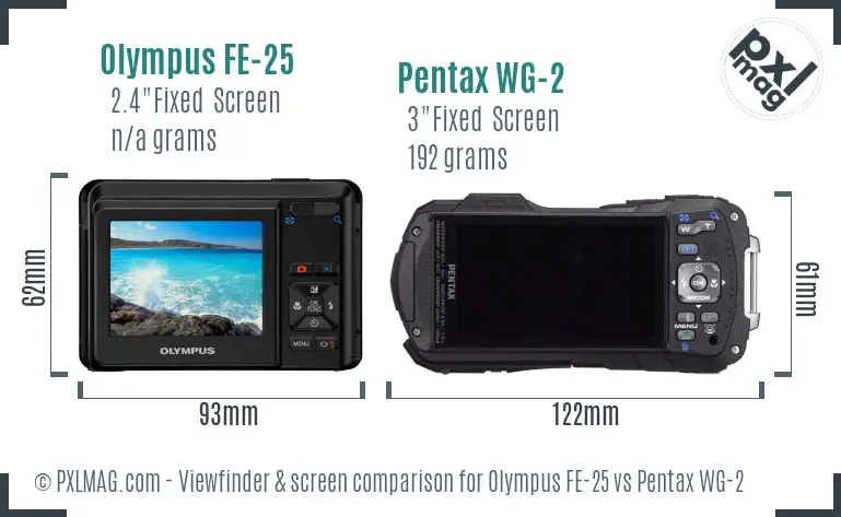 Olympus FE-25 vs Pentax WG-2 Screen and Viewfinder comparison