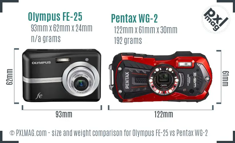 Olympus FE-25 vs Pentax WG-2 size comparison