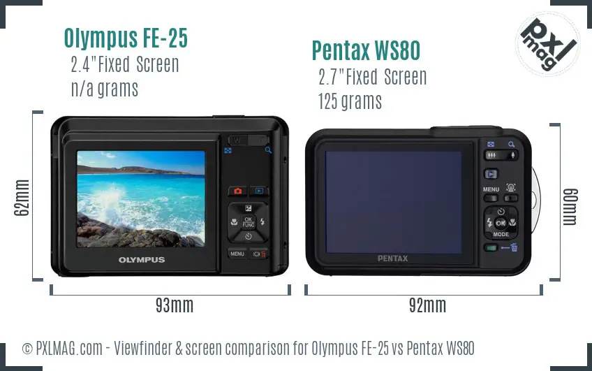 Olympus FE-25 vs Pentax WS80 Screen and Viewfinder comparison
