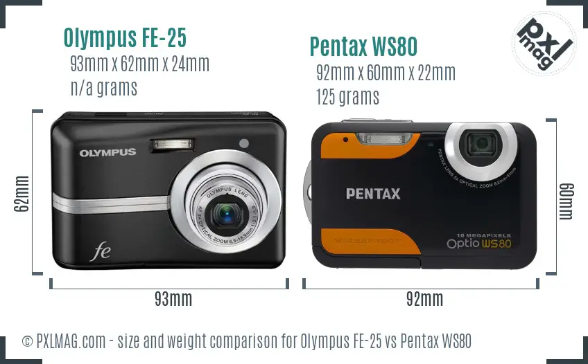 Olympus FE-25 vs Pentax WS80 size comparison