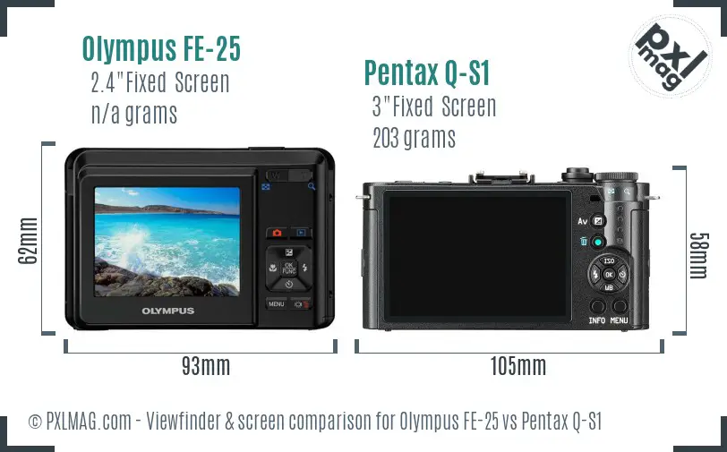 Olympus FE-25 vs Pentax Q-S1 Screen and Viewfinder comparison
