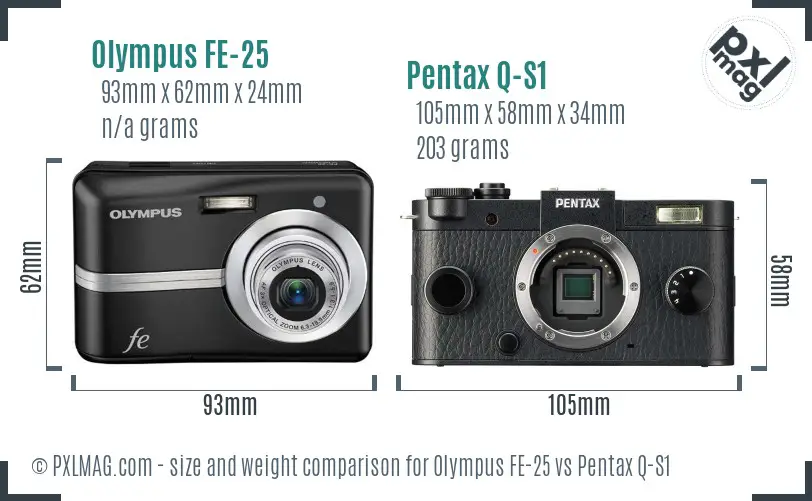 Olympus FE-25 vs Pentax Q-S1 size comparison