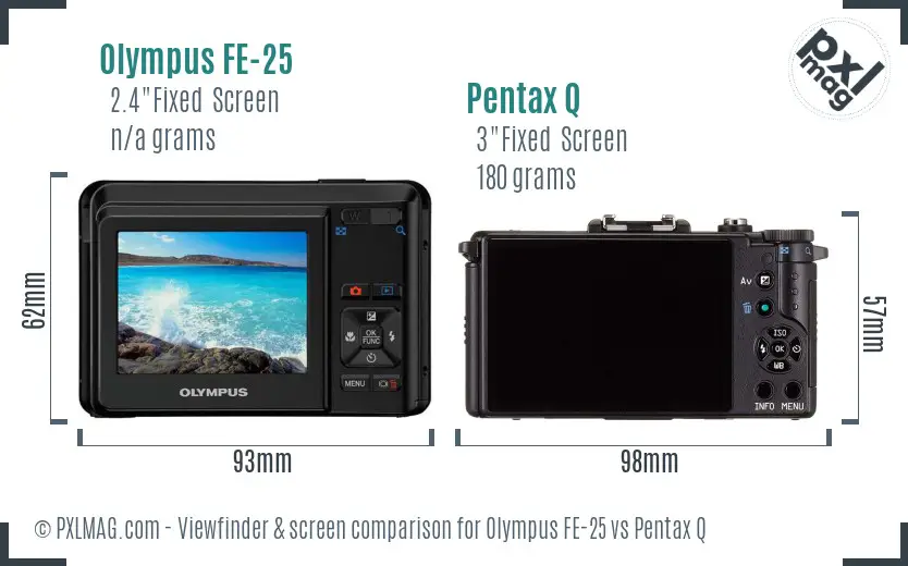 Olympus FE-25 vs Pentax Q Screen and Viewfinder comparison