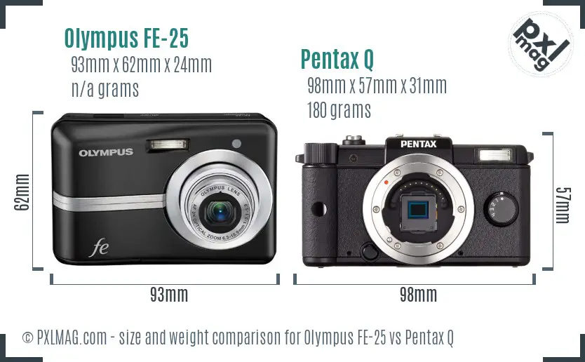 Olympus FE-25 vs Pentax Q size comparison