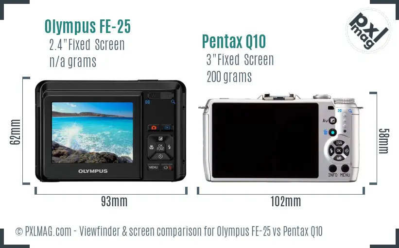 Olympus FE-25 vs Pentax Q10 Screen and Viewfinder comparison