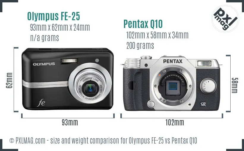 Olympus FE-25 vs Pentax Q10 size comparison