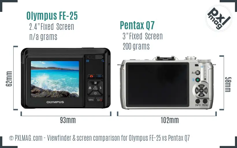 Olympus FE-25 vs Pentax Q7 Screen and Viewfinder comparison