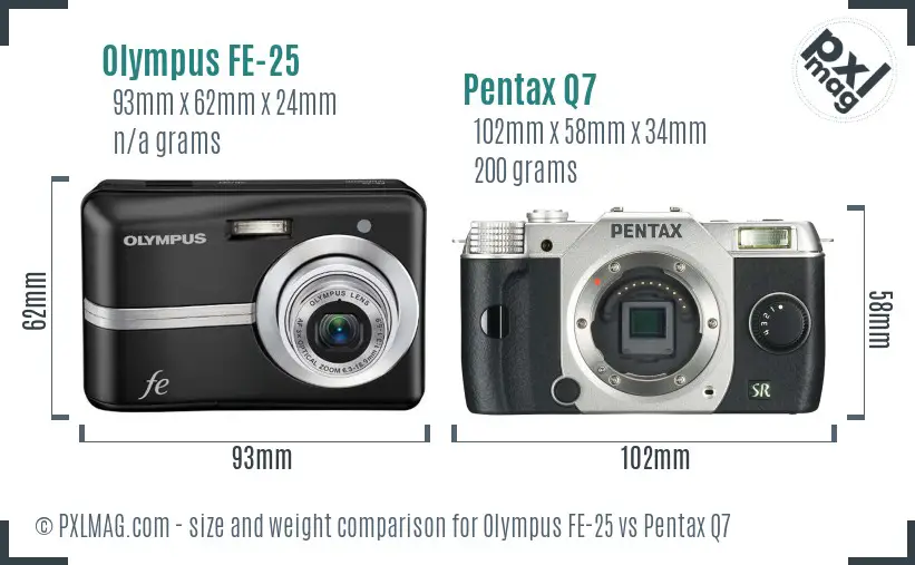 Olympus FE-25 vs Pentax Q7 size comparison
