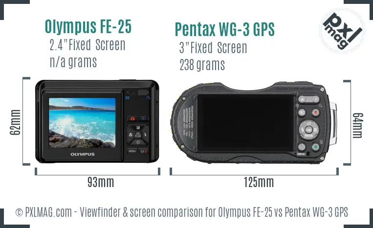 Olympus FE-25 vs Pentax WG-3 GPS Screen and Viewfinder comparison