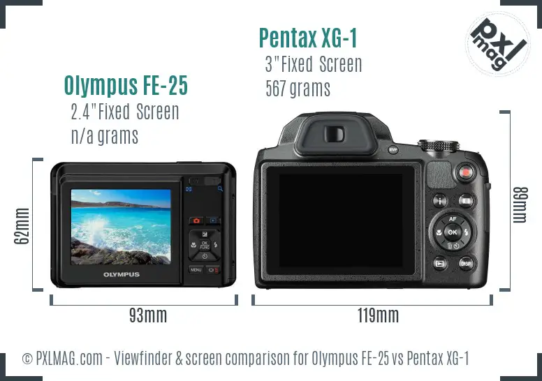 Olympus FE-25 vs Pentax XG-1 Screen and Viewfinder comparison