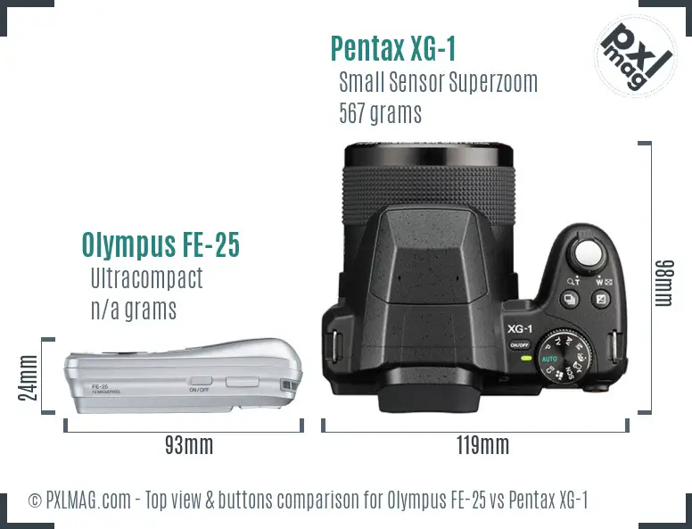 Olympus FE-25 vs Pentax XG-1 top view buttons comparison