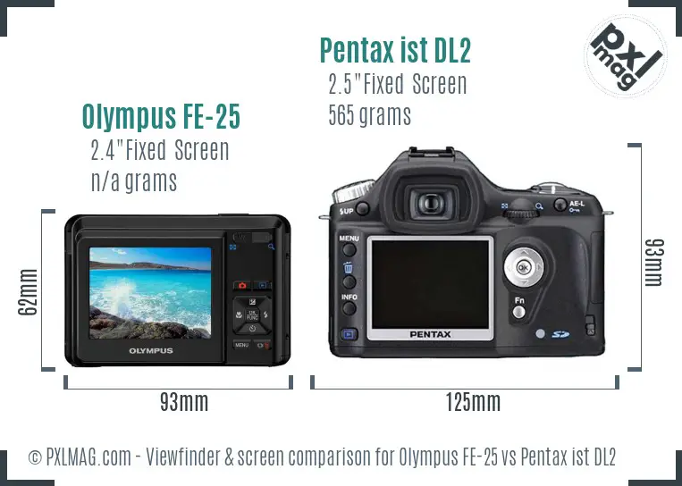 Olympus FE-25 vs Pentax ist DL2 Screen and Viewfinder comparison