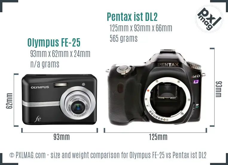 Olympus FE-25 vs Pentax ist DL2 size comparison