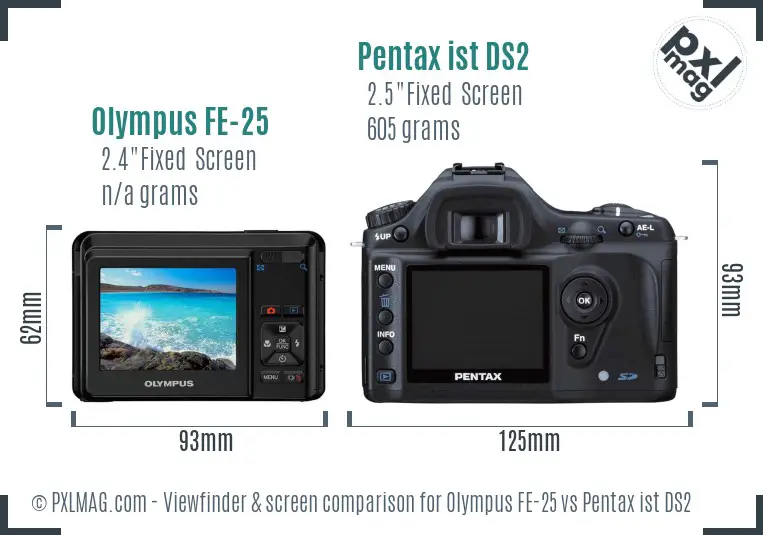 Olympus FE-25 vs Pentax ist DS2 Screen and Viewfinder comparison
