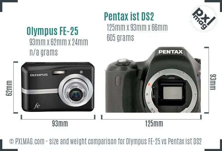 Olympus FE-25 vs Pentax ist DS2 size comparison