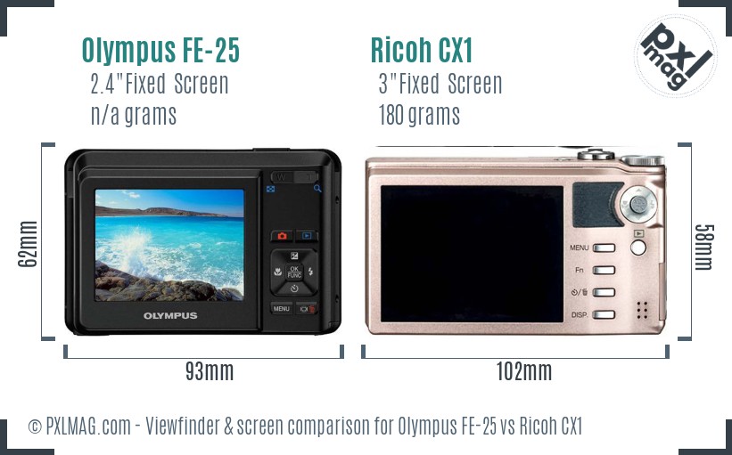 Olympus FE-25 vs Ricoh CX1 Screen and Viewfinder comparison