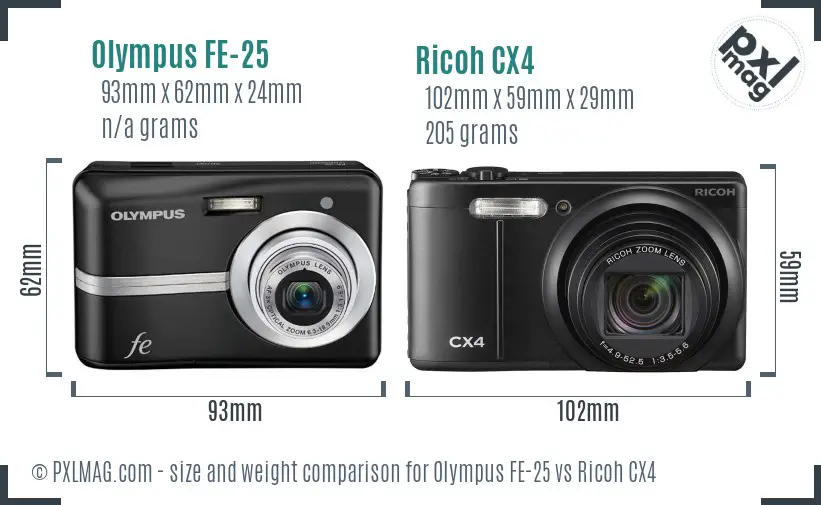 Olympus FE-25 vs Ricoh CX4 size comparison