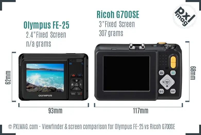 Olympus FE-25 vs Ricoh G700SE Screen and Viewfinder comparison