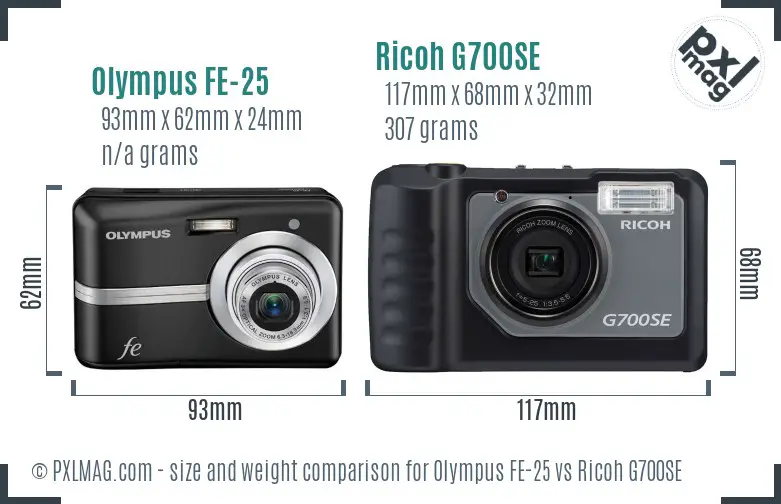 Olympus FE-25 vs Ricoh G700SE size comparison