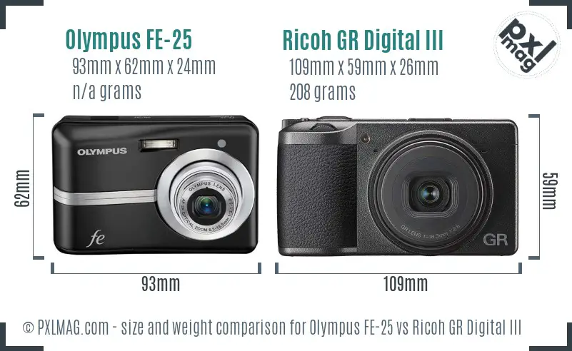 Olympus FE-25 vs Ricoh GR Digital III size comparison
