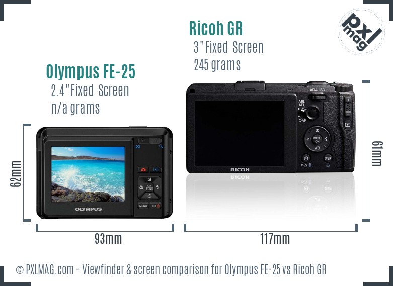 Olympus FE-25 vs Ricoh GR Screen and Viewfinder comparison