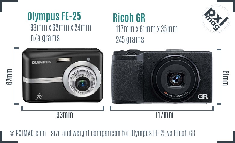 Olympus FE-25 vs Ricoh GR size comparison