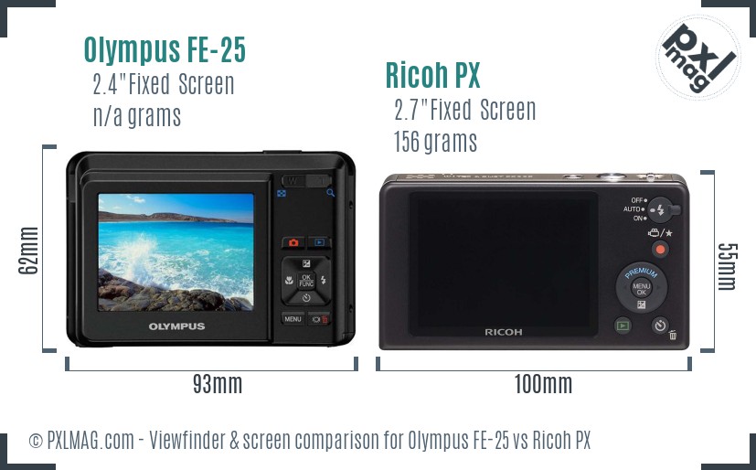Olympus FE-25 vs Ricoh PX Screen and Viewfinder comparison