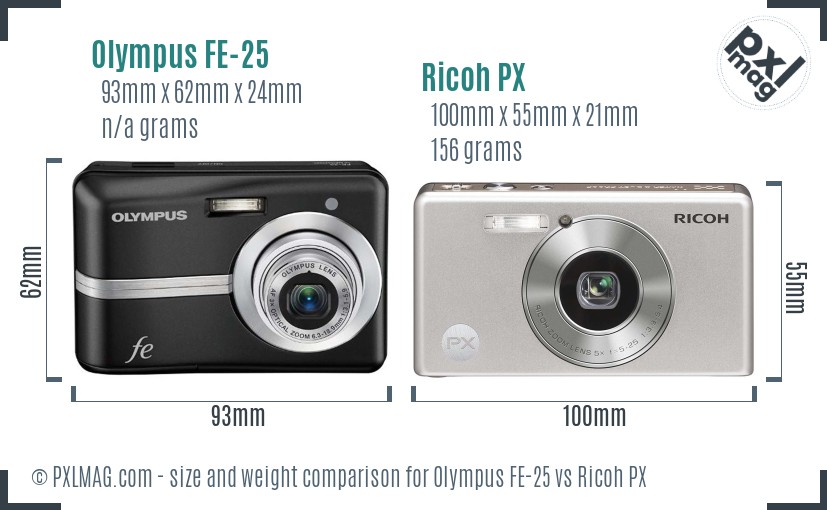 Olympus FE-25 vs Ricoh PX size comparison Olympus FE-25 vs Ricoh PX size comparison