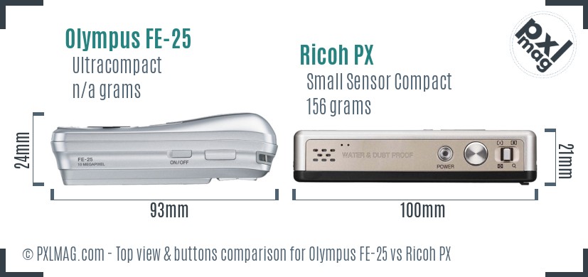 Olympus FE-25 vs Ricoh PX top view buttons comparison