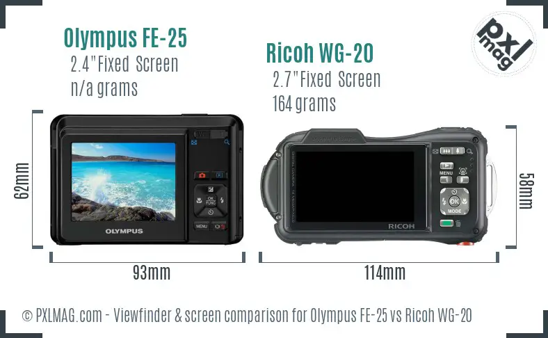 Olympus FE-25 vs Ricoh WG-20 Screen and Viewfinder comparison