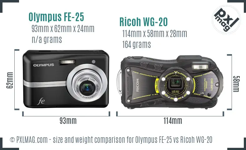 Olympus FE-25 vs Ricoh WG-20 size comparison