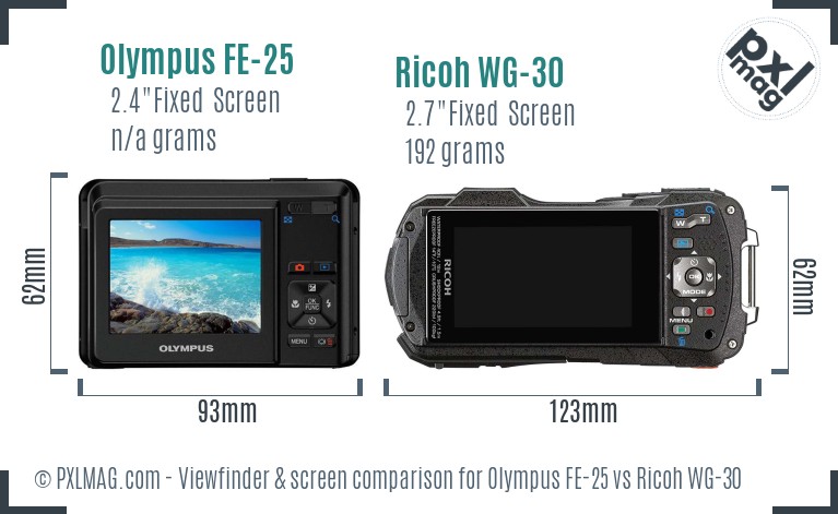 Olympus FE-25 vs Ricoh WG-30 Screen and Viewfinder comparison
