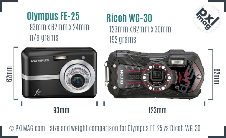 Olympus FE-25 vs Ricoh WG-30 size comparison Olympus FE-25 vs Ricoh WG-30 size comparison