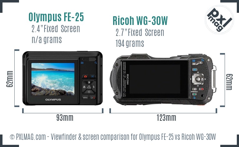 Olympus FE-25 vs Ricoh WG-30W Screen and Viewfinder comparison