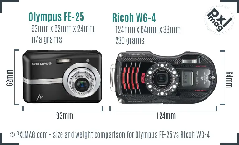 Olympus FE-25 vs Ricoh WG-4 size comparison Olympus FE-25 vs Ricoh WG-4 size comparison