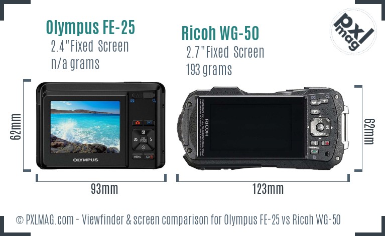 Olympus FE-25 vs Ricoh WG-50 Screen and Viewfinder comparison