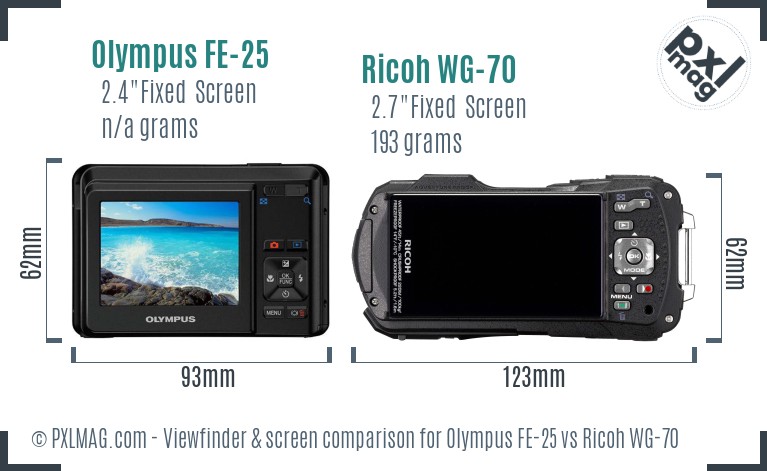 Olympus FE-25 vs Ricoh WG-70 Screen and Viewfinder comparison