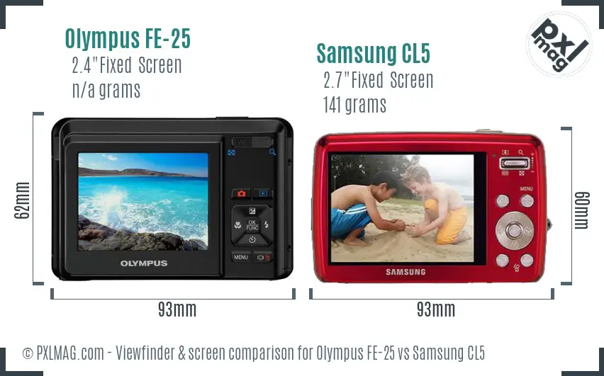 Olympus FE-25 vs Samsung CL5 Screen and Viewfinder comparison
